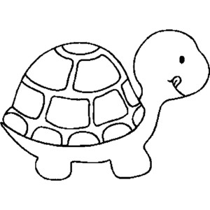Simple black-and-white line drawing of a smiling cartoon turtle with a patterned shell.