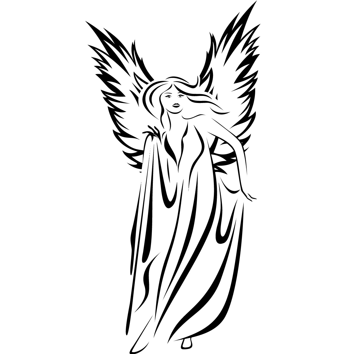 Angel Illustration - Elegant Black-and-White Line Art Design