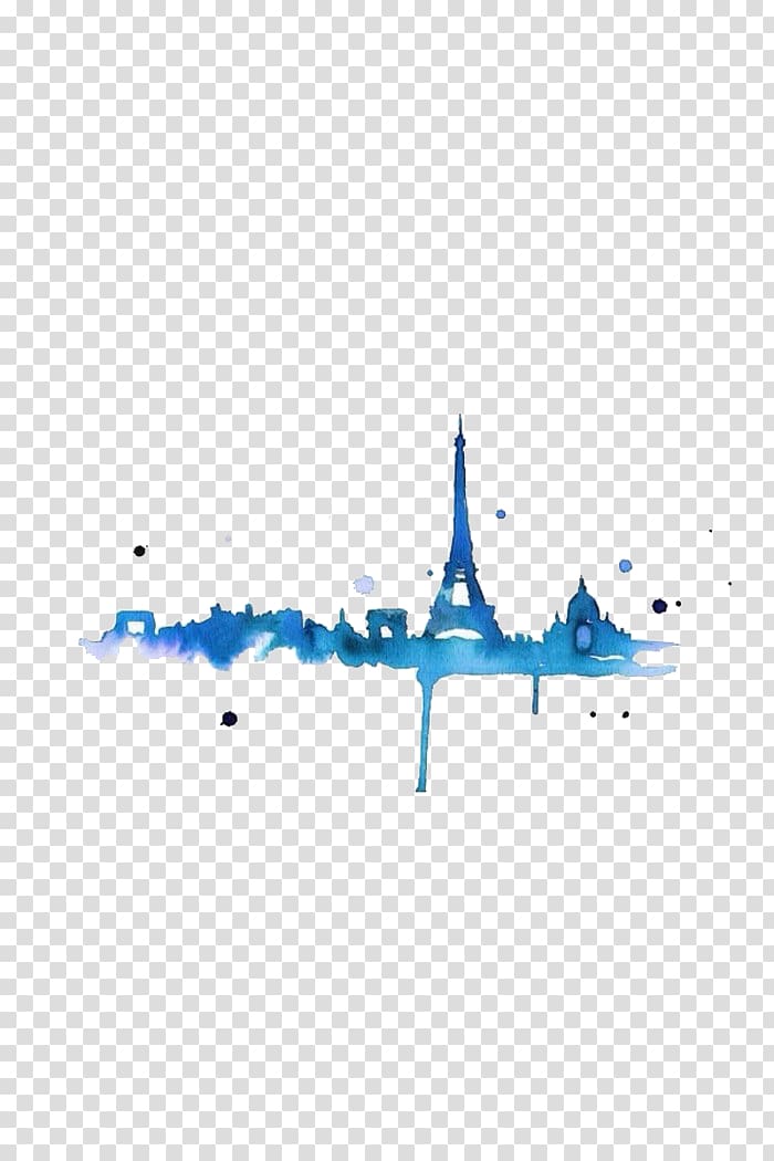 Paris Skyline Watercolor Art - Elegant Blue Cityscape Illustration