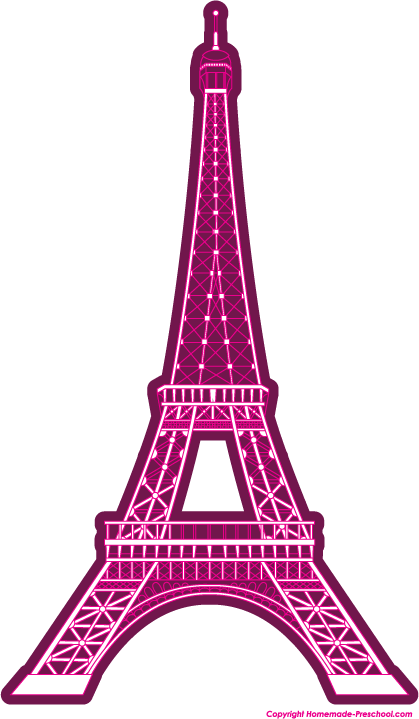 Pink neon-style Eiffel Tower illustration with intricate lattice details and glowing effect.
