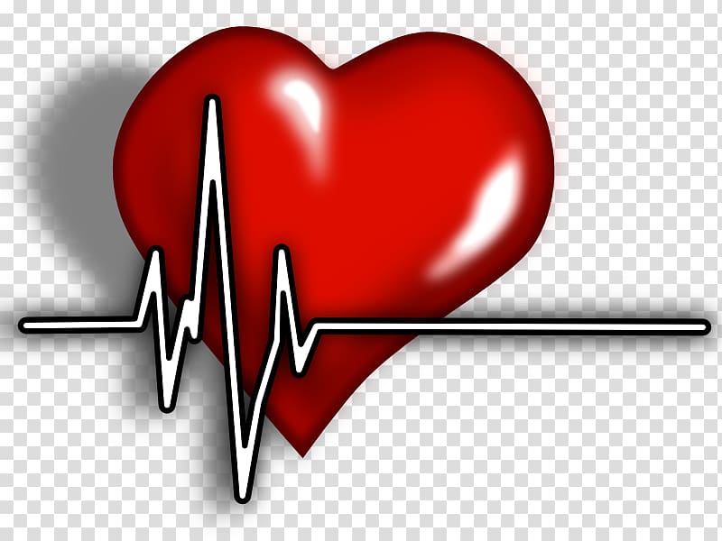 Red glossy heart with white EKG line overlay on transparent background