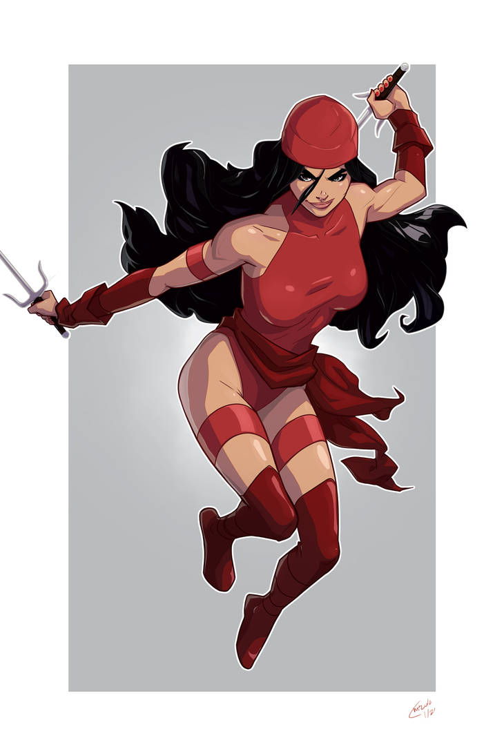 Elektra Natchios Artwork - Marvel Comics Assassin in Red Costume