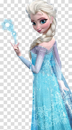 Elsa from Frozen in her iconic blue ice gown, conjuring snowflakes with a magical gesture.