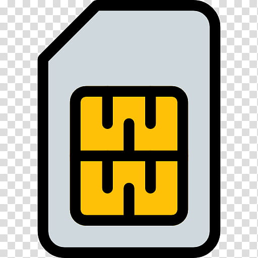 Gray SIM card icon with yellow contact pad, stylized vector illustration.