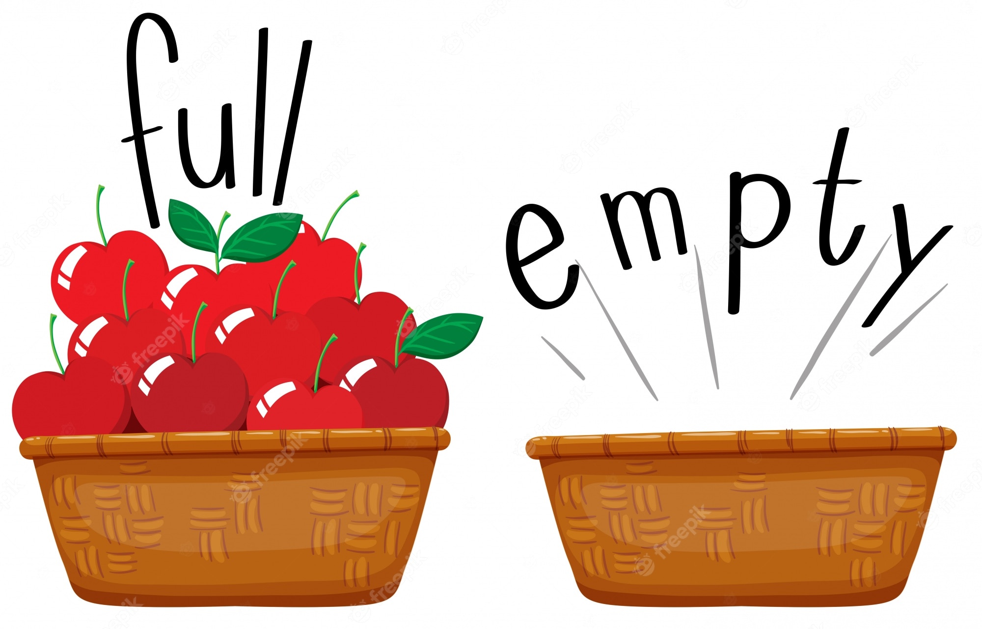 Full vs Empty Basket Illustration - Visual Learning Aid for Opposites