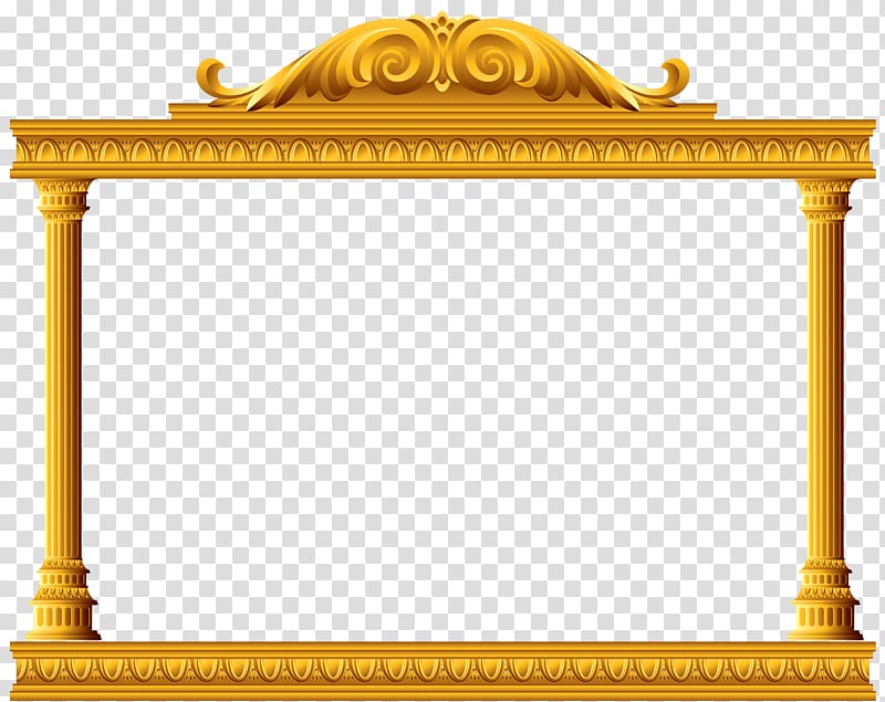 Ornate golden frame with Corinthian columns and acanthus scrollwork, transparent background.