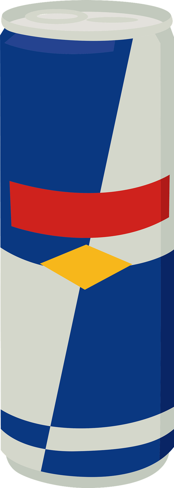 A stylized illustration of a Red Bull energy drink can with iconic blue, silver, red, and yellow branding.
