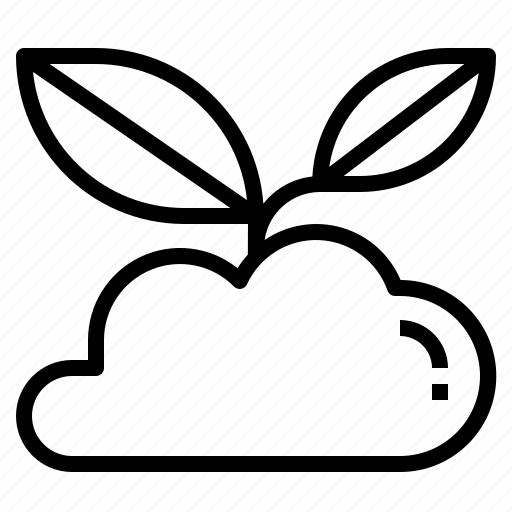 White line drawing of a sprouting plant with two leaves emerging from soil, over a diagonal striped background.