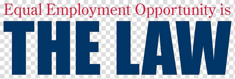 Bold text stating "Equal Employment Opportunity is THE LAW" in red and navy blue on transparent background.
