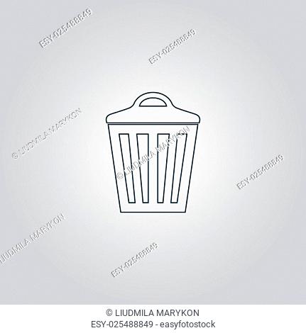 Simple line-art icon of a trash bin with lid and vertical slats, isolated on light gray background.