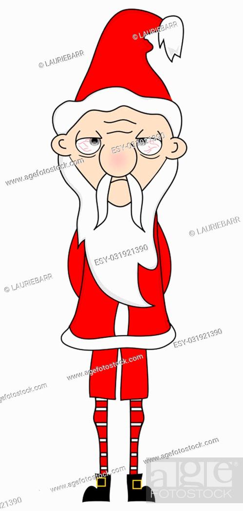 Tired, weary Santa Claus with bloodshot eyes, slumped posture, and disheveled beard in red suit and hat.