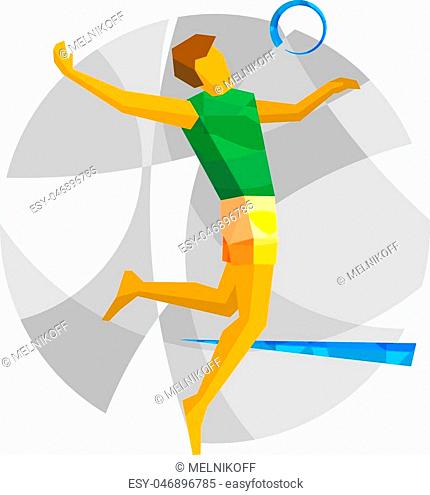 Stylized low-poly athlete leaping to catch a ring, symbolizing agility and sport performance.