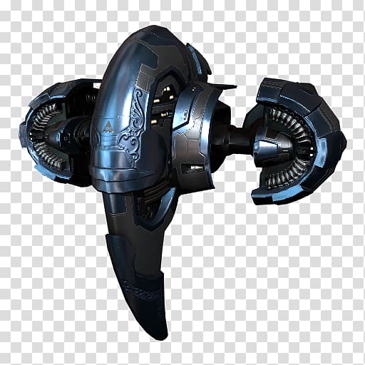 Futuristic sci-fi weapon with twin rotary barrels and ornate blue-black casing, resembling a high-tech energy cannon.