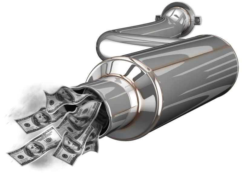 Money Going Up in Smoke: Car Exhaust with Cash Illustration