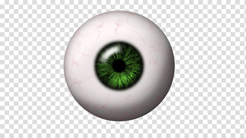 Realistic green human eye with visible blood vessels on white sclera, isolated on transparent background.