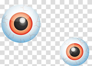 Two cartoon-style eyeballs with cracked sclera, one larger and positioned above a smaller one, on transparent background.