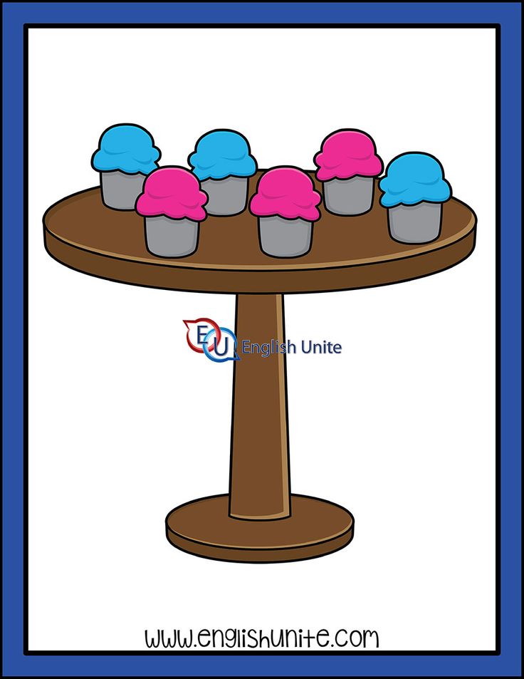 Six colorful cupcakes-three pink, three blue-on a wooden pedestal display table.