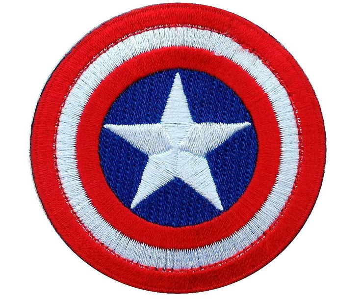 Embroidered Captain America shield patch with red, white, and blue concentric circles and a central white star.