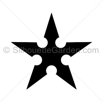 Black five-pointed star with circular cutouts at each inner angle, stylized ninja shuriken design.