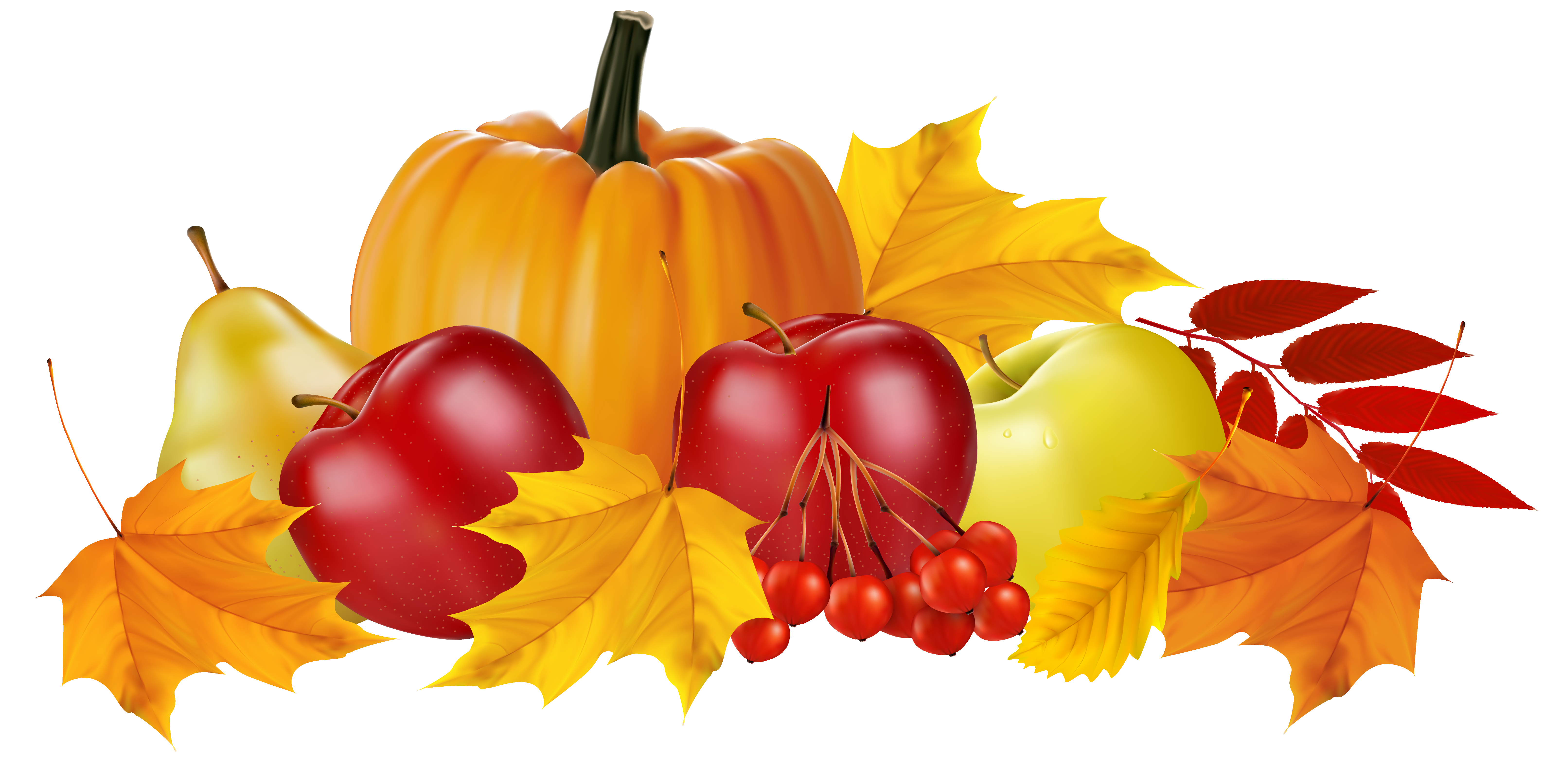 Autumn Harvest Still Life - Seasonal Fruit & Fall Leaves Illustration