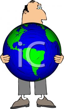 Man holding a large globe representing Earth, symbolizing global responsibility or environmental stewardship.
