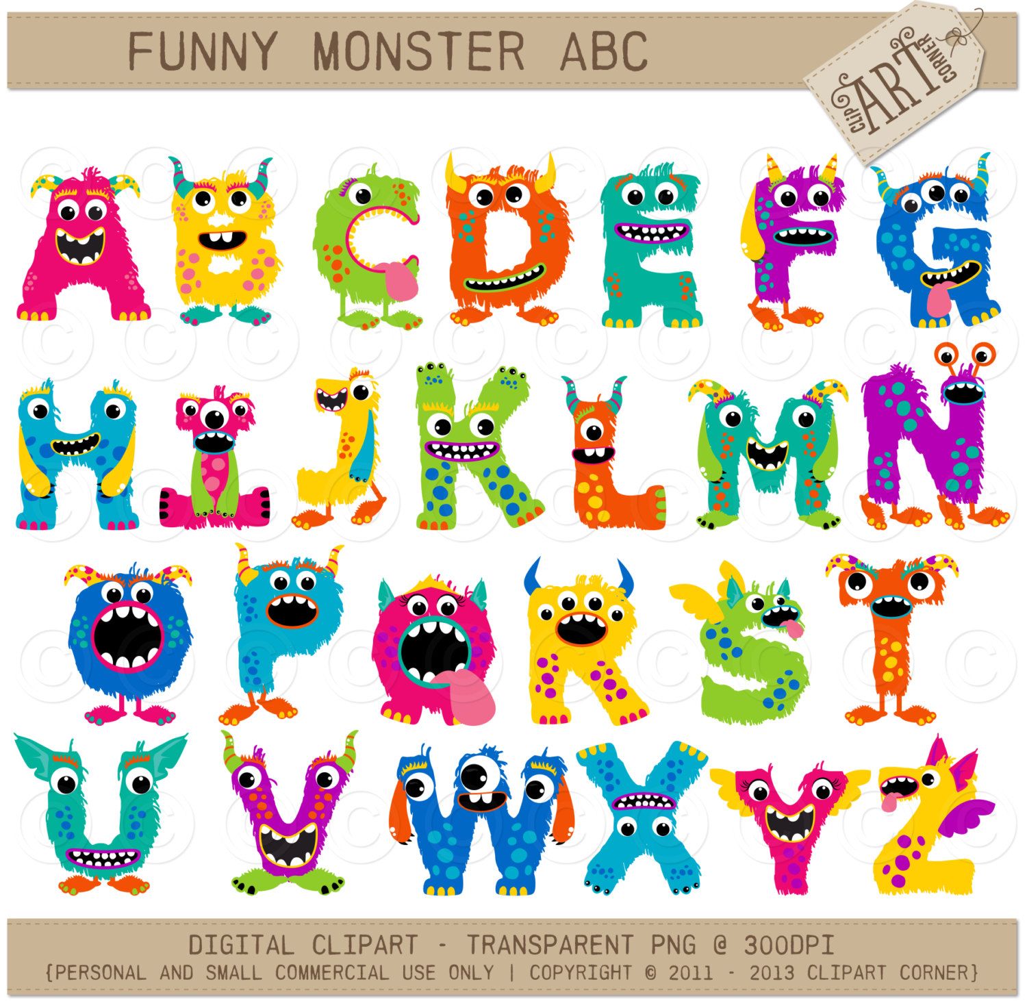 Funny Monster ABC Clipart - Printable Alphabet for Kids & Teachers