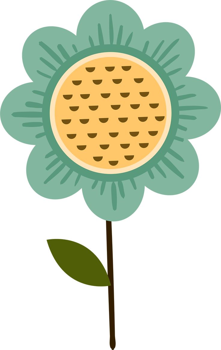 Stylized green flower with yellow center and brown stem, flat vector illustration.