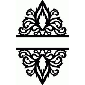 Symmetrical black-and-white ornamental divider with fleur-de-lis motifs and baroque scrollwork.