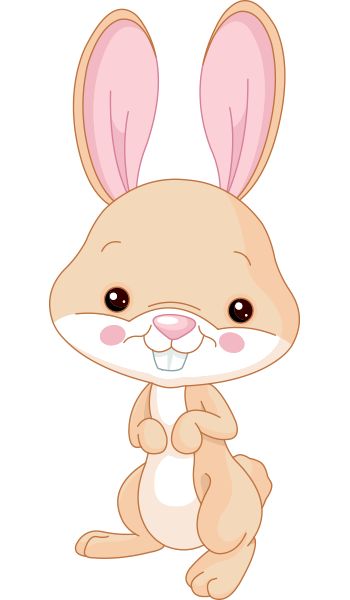 Cute cartoon bunny with pink inner ears, rosy cheeks, and a friendly smile, sitting upright.