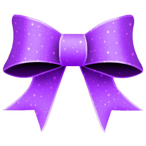 Sparkling purple ribbon bow with starry glitter pattern on white background