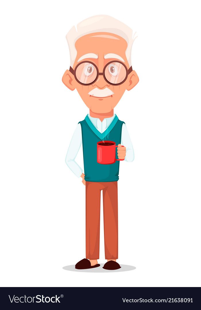 Friendly Senior Man with Coffee - Cartoon Illustration for Websites & Apps