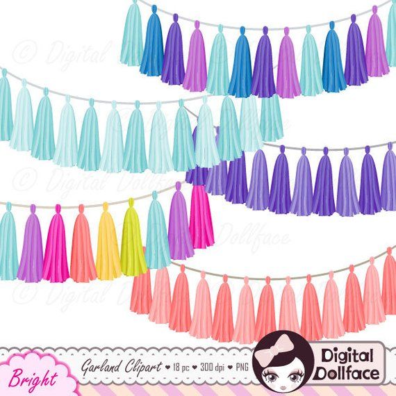 Bright Tassel Garland Clipart - 18 PNG Files, 300 DPI | Digital Dollface