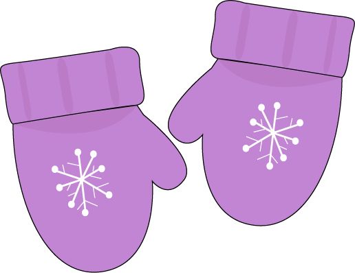 Pair of purple winter mittens with white snowflake designs on the front.