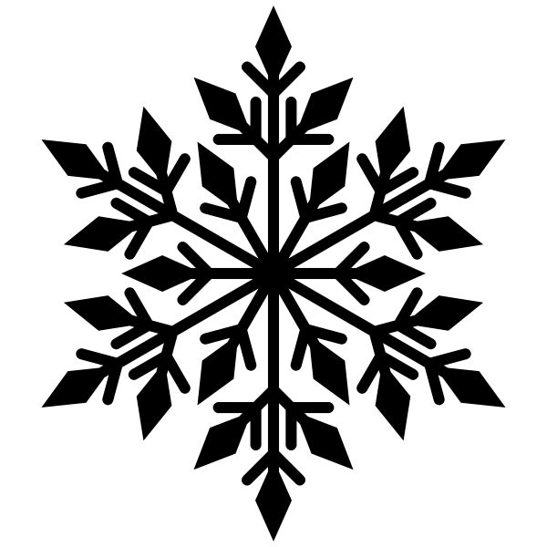Black stylized snowflake icon with six symmetrical arms and intricate geometric patterns on white background.