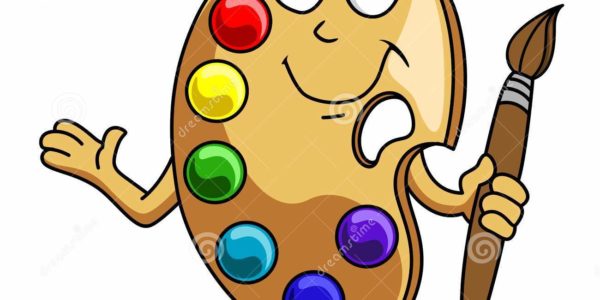 Fun Art Supplies Illustration - Paint Palette Character with Brush