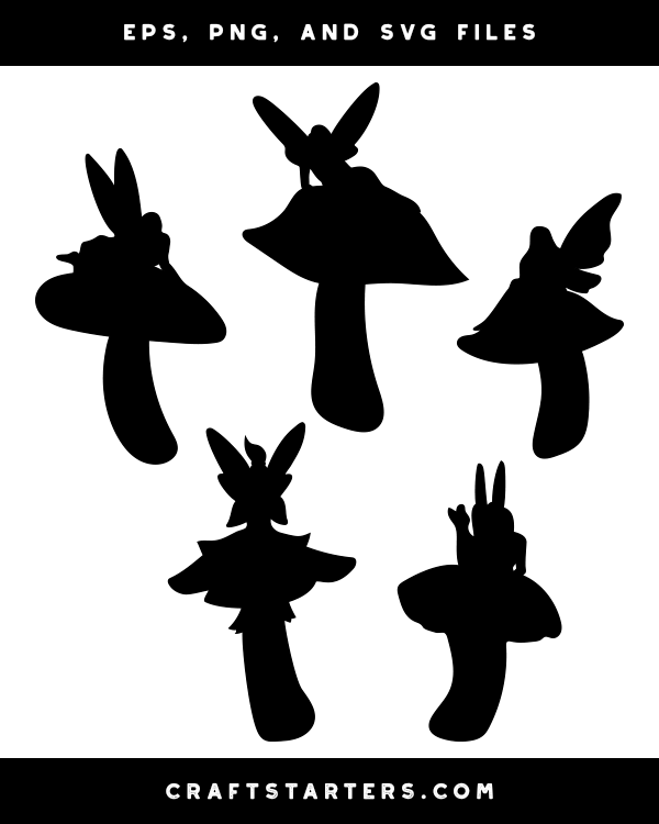 Fairy Mushroom Silhouette Clipart - EPS, PNG, SVG Files for Crafts & Design