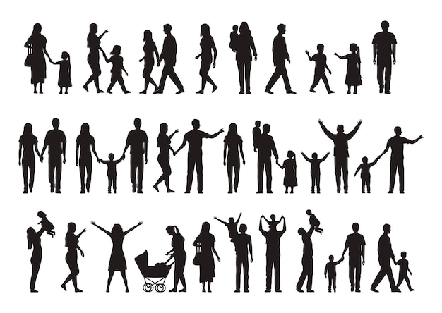Family Silhouette Vector Collection - Diverse Human Figures in Motion