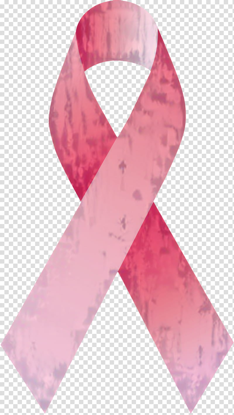 Pink ribbon symbolizing breast cancer awareness with textured gradient design on transparent background.