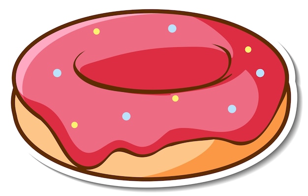 Pink frosted donut with colorful sprinkles and glossy icing, cartoon-style illustration.