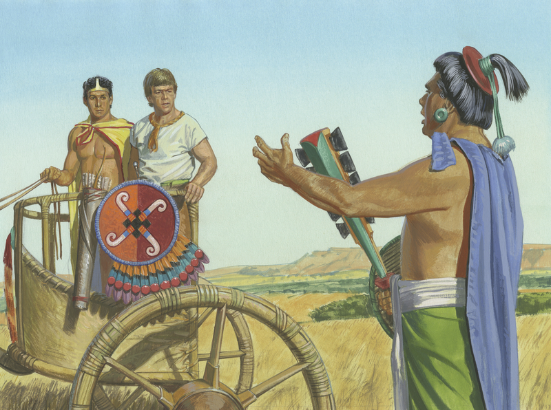 Ancient Mesoamerican Encounter with Wheeled Cart - Historical Illustration