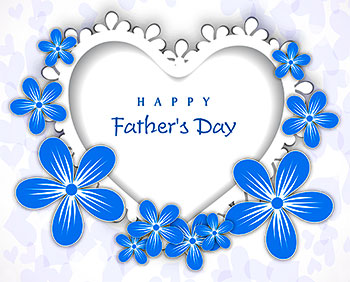 Blue floral heart frame with "Happy Father's Day" text on light background.