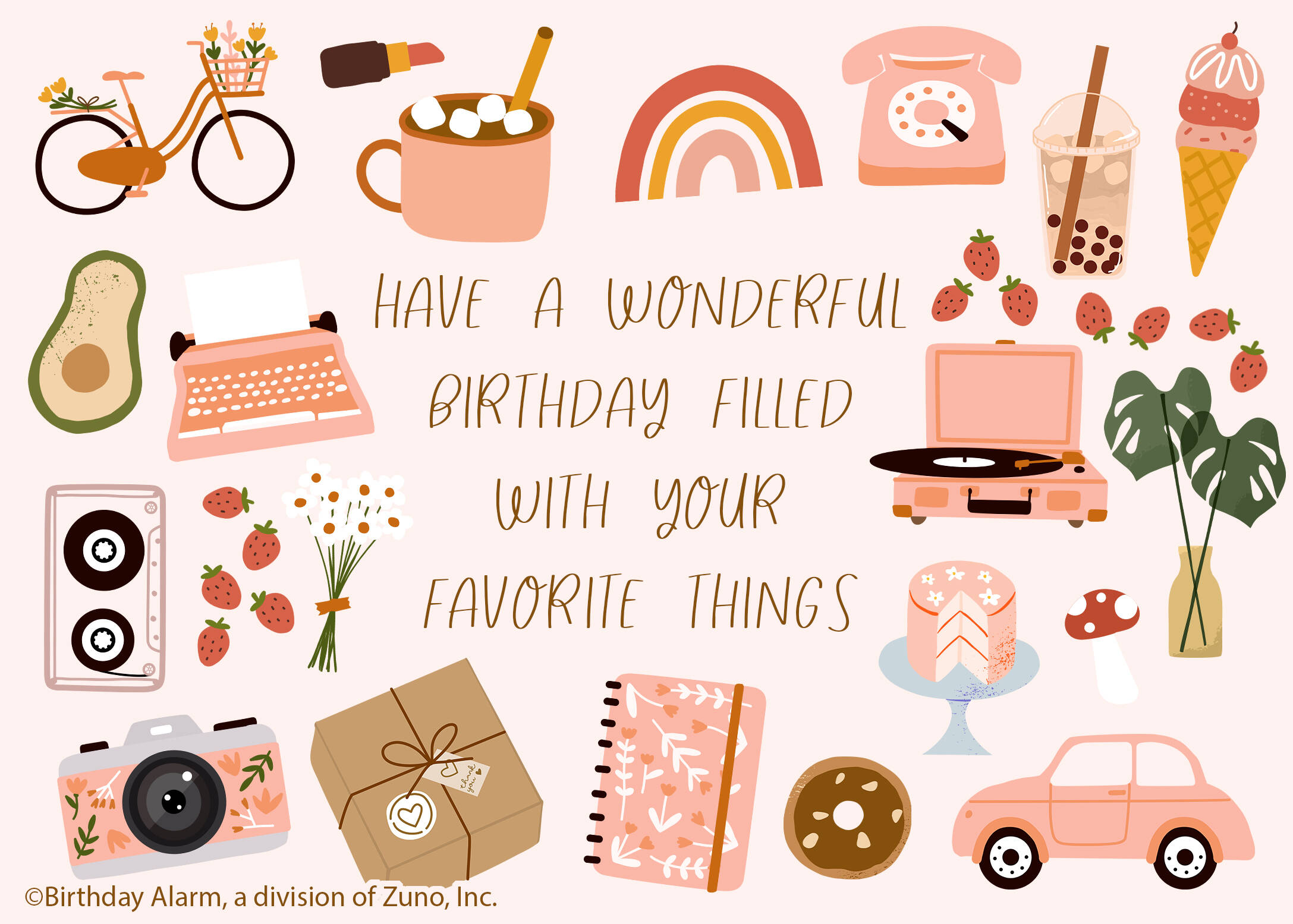 Sweet Birthday Wishes with Favorite Things Illustration | Birthday Alarm