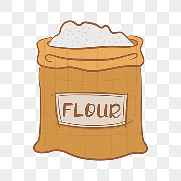 A cartoon-style burlap sack filled with white flour, labeled "FLOUR" on a checkered background.