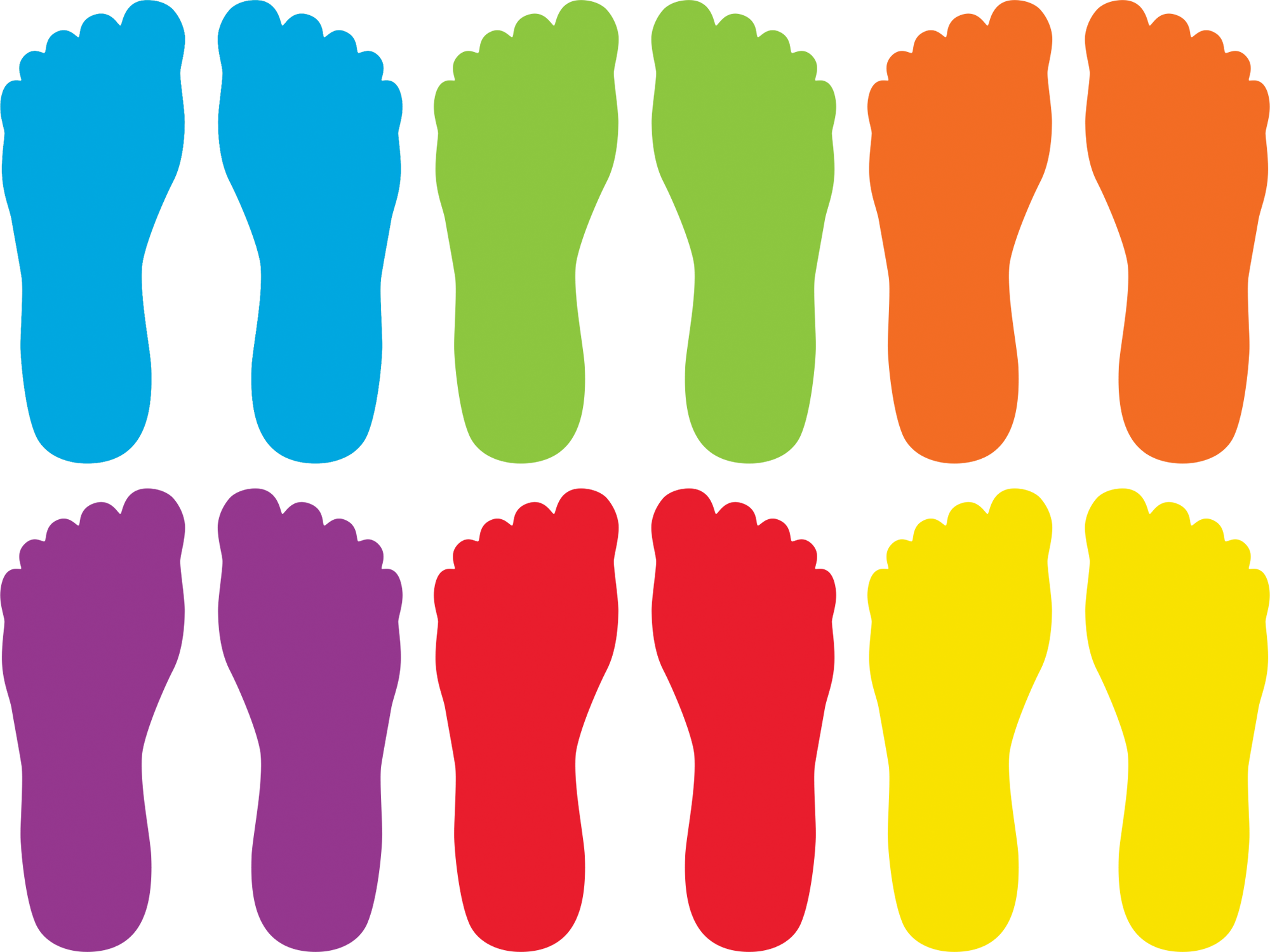 Three pairs of colorful footprints-purple, red, and yellow-on a black background, symbolizing diversity, steps, or progress.