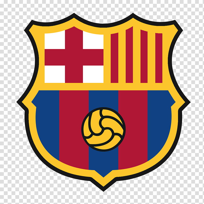 FC Barcelona crest featuring red and blue vertical stripes, a yellow soccer ball, and the Catalan flag and St. George's Cross.