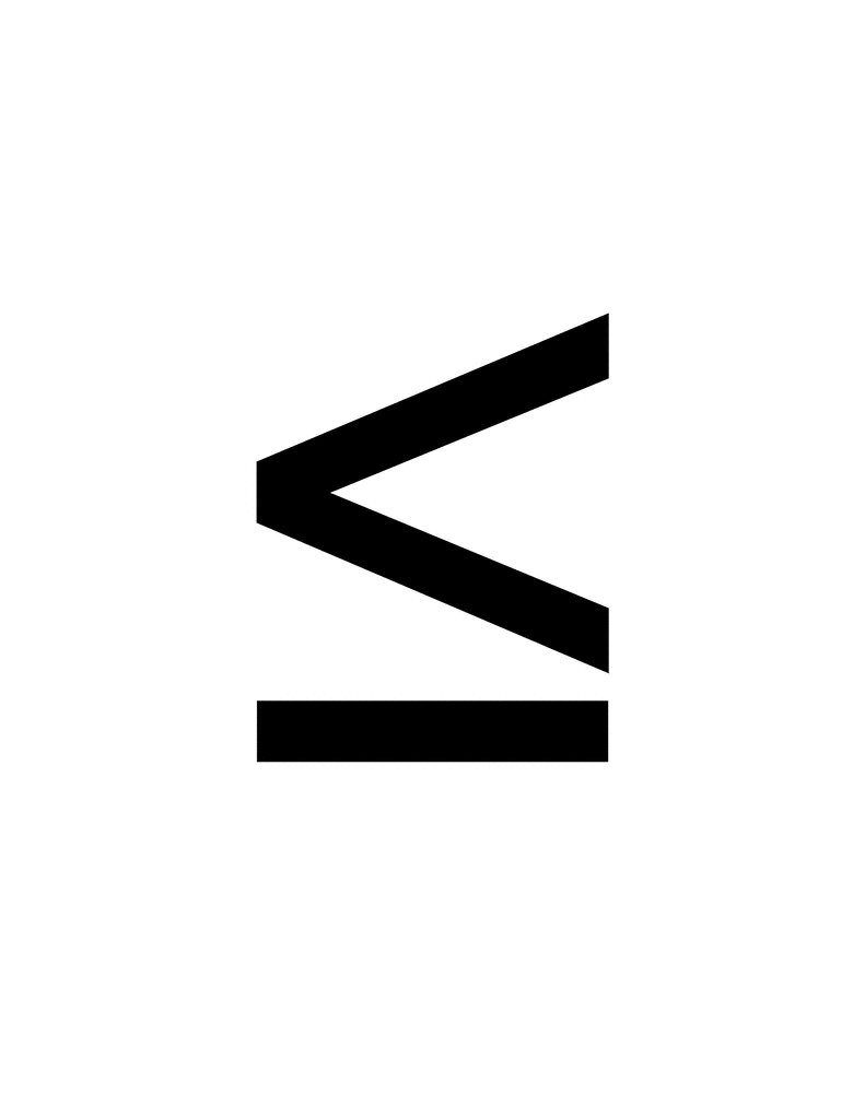 Black "less than or equal to" mathematical symbol on white background.