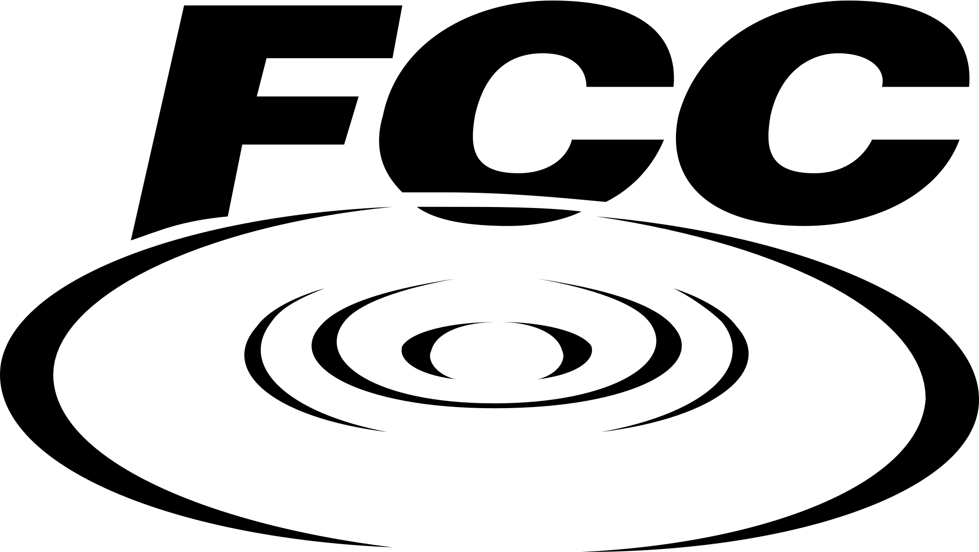 FCC logo featuring bold black letters "FCC" above concentric wave-like rings on white background.