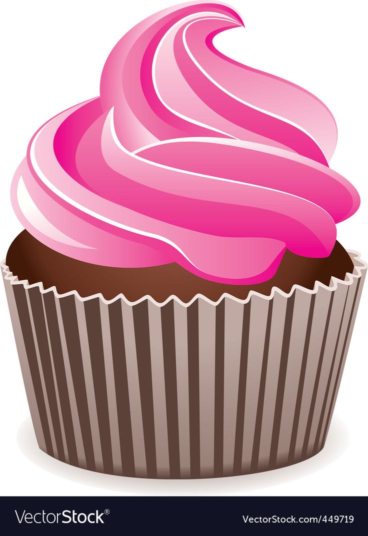 Pink Frosted Chocolate Cupcake - Sweet Treat Illustration