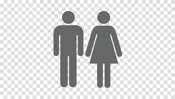 Gray male and female restroom symbol icons on transparent background