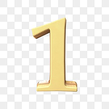 Golden 3D number one with textured surface on transparent background